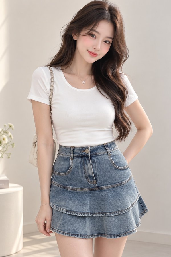 Leo Stretchy Denim Skorts Stone Acid