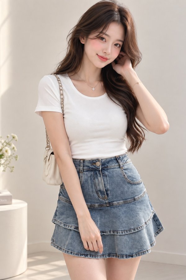 Leo Stretchy Denim Skorts Stone Acid