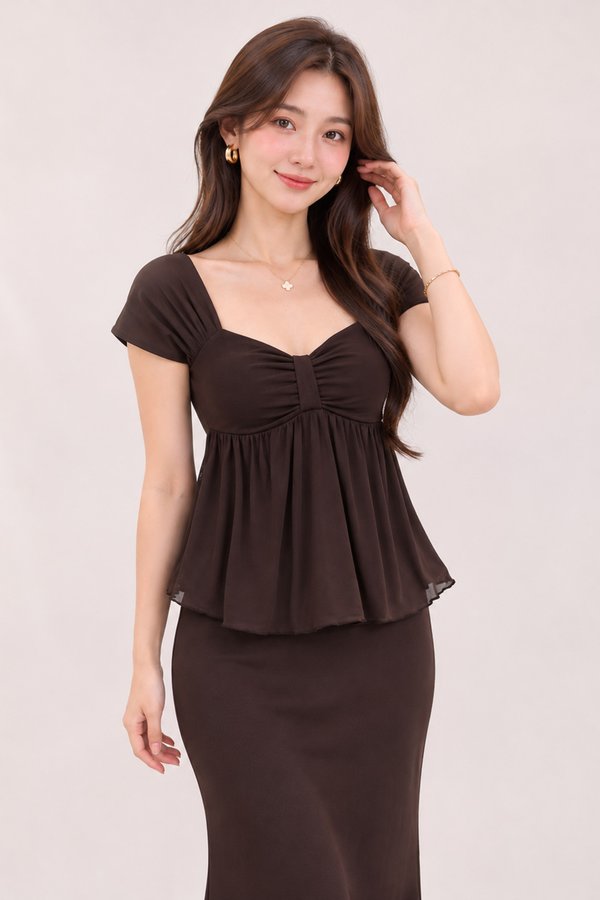 Marian Padded Mesh Top Dark Brown