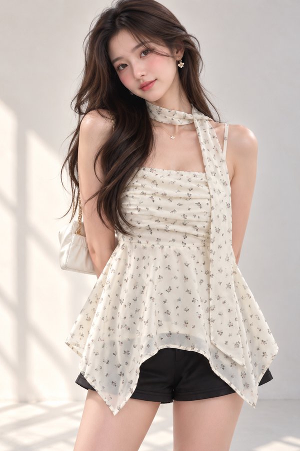 Coralie Padded Top White Floral