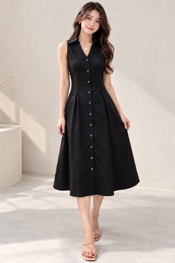 Norisa Linen Shirtdress Black