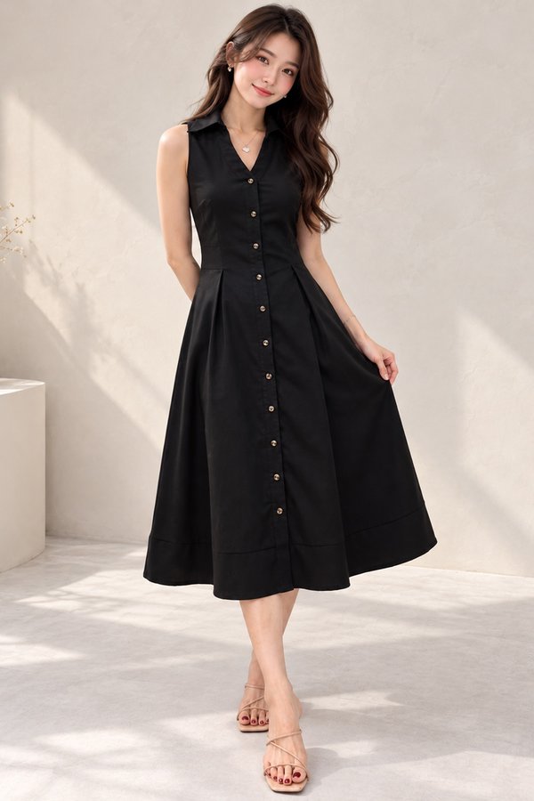 Norisa Linen Shirtdress Black