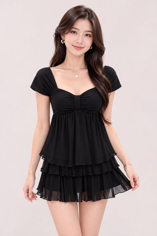 Marian Padded Mesh Top Black