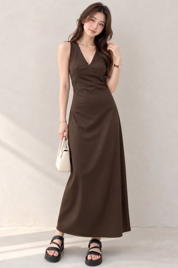 Germaine Padded Dress Dark Brown