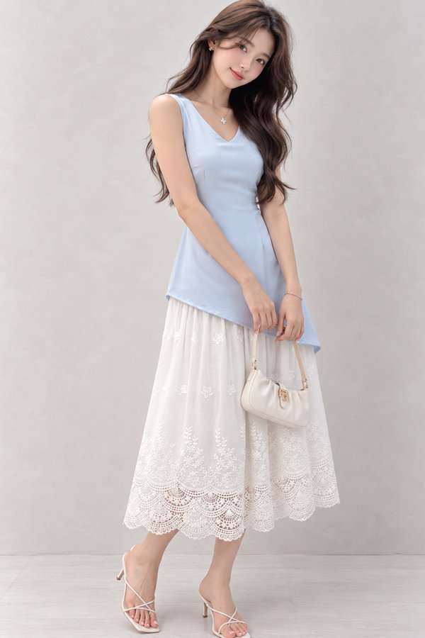 Logan Crochet Contrast Dress Sky Blue