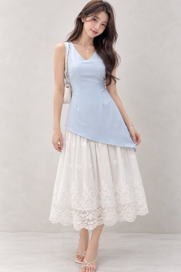 Logan Crochet Contrast Dress Sky Blue