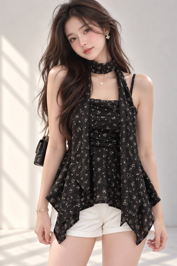 Coralie Padded Top Black Floral